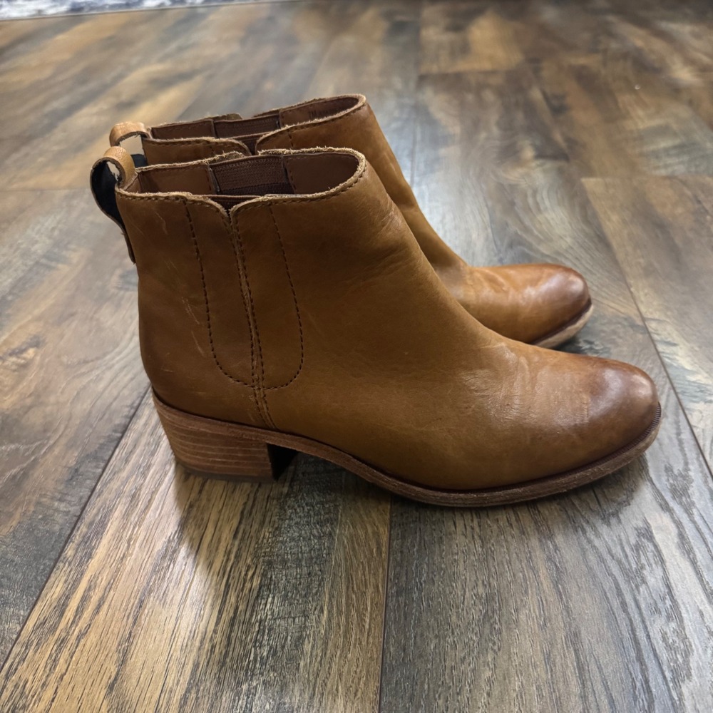 Kork-Ease Tan Leather Chelsea Ankle Boots Brown Block‎ Heel K54306 Womens 7M